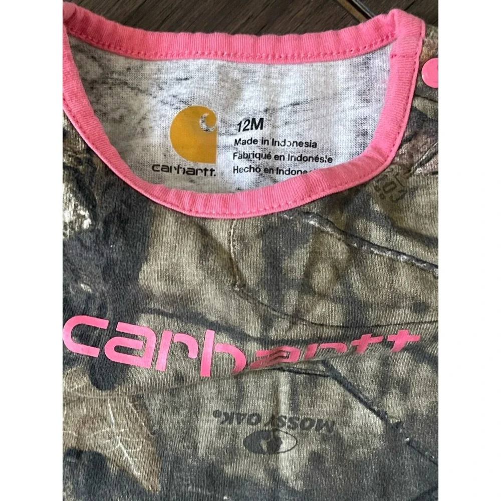 Carhartt 12m Toddler Girl One Piece Camo Pink/Green Short Sleeve, Pre-owned